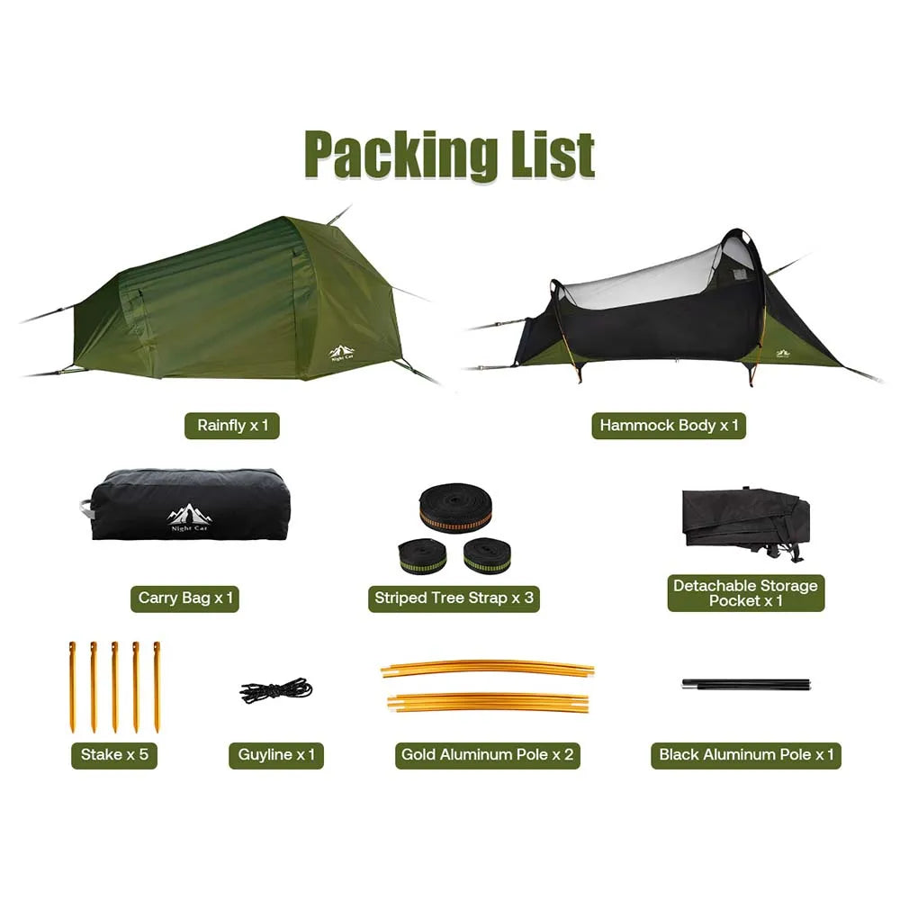 Night Cat Flat Lay Hammock Tent With Waterproof Rainfly