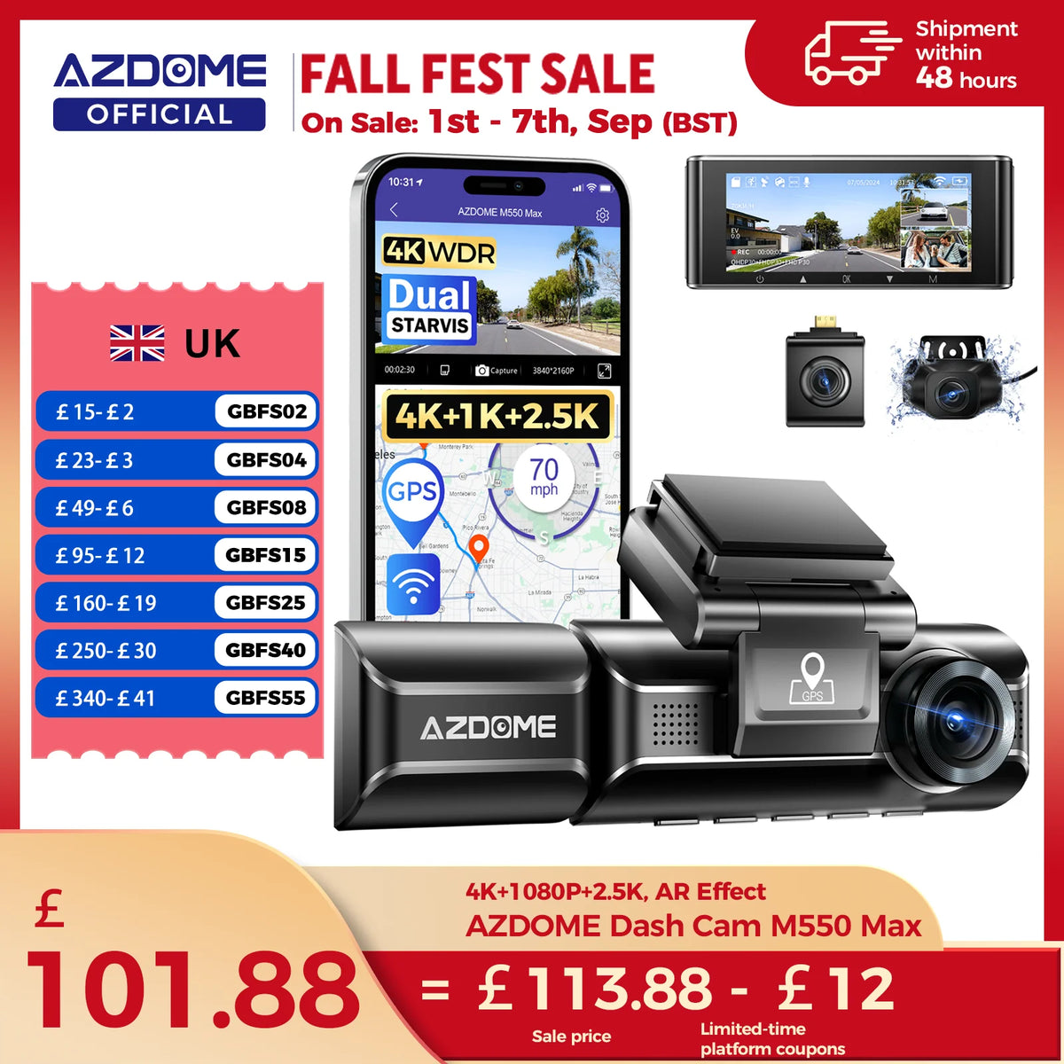 Azdome M550 Max 4K Dash Cam With Advanced Night Vision