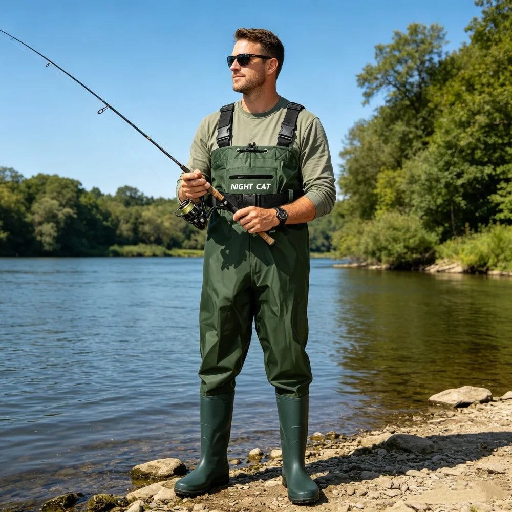 Night Cat Waterproof Fishing Waders With Breathable Nylon Boots And Belt