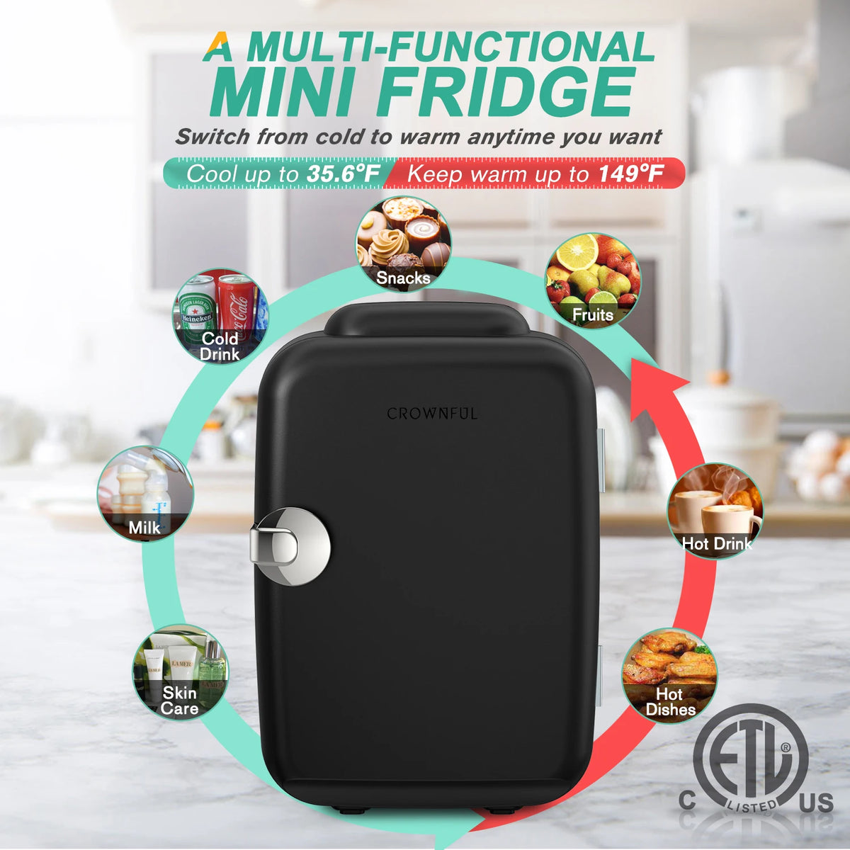Crownful Heated Cooling Mini Refrigerator Perfect For Beauty And Skincare