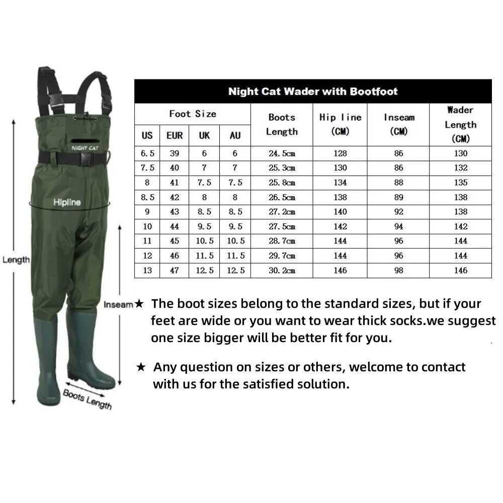 Night Cat Waterproof Fishing Waders With Breathable Nylon Boots And Belt